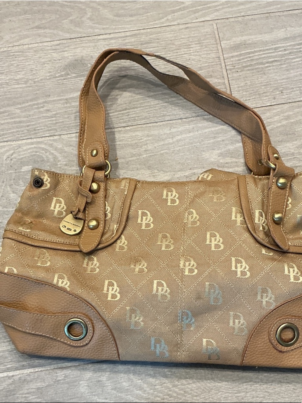 Dooney & Bourke Tan Logo-Print Shoulder Bag